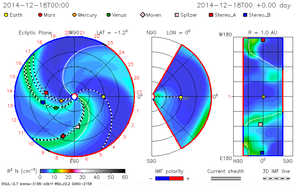 Berechnete KMA Flugbahn der M6.9 Sonneneruption am 18. Dezember