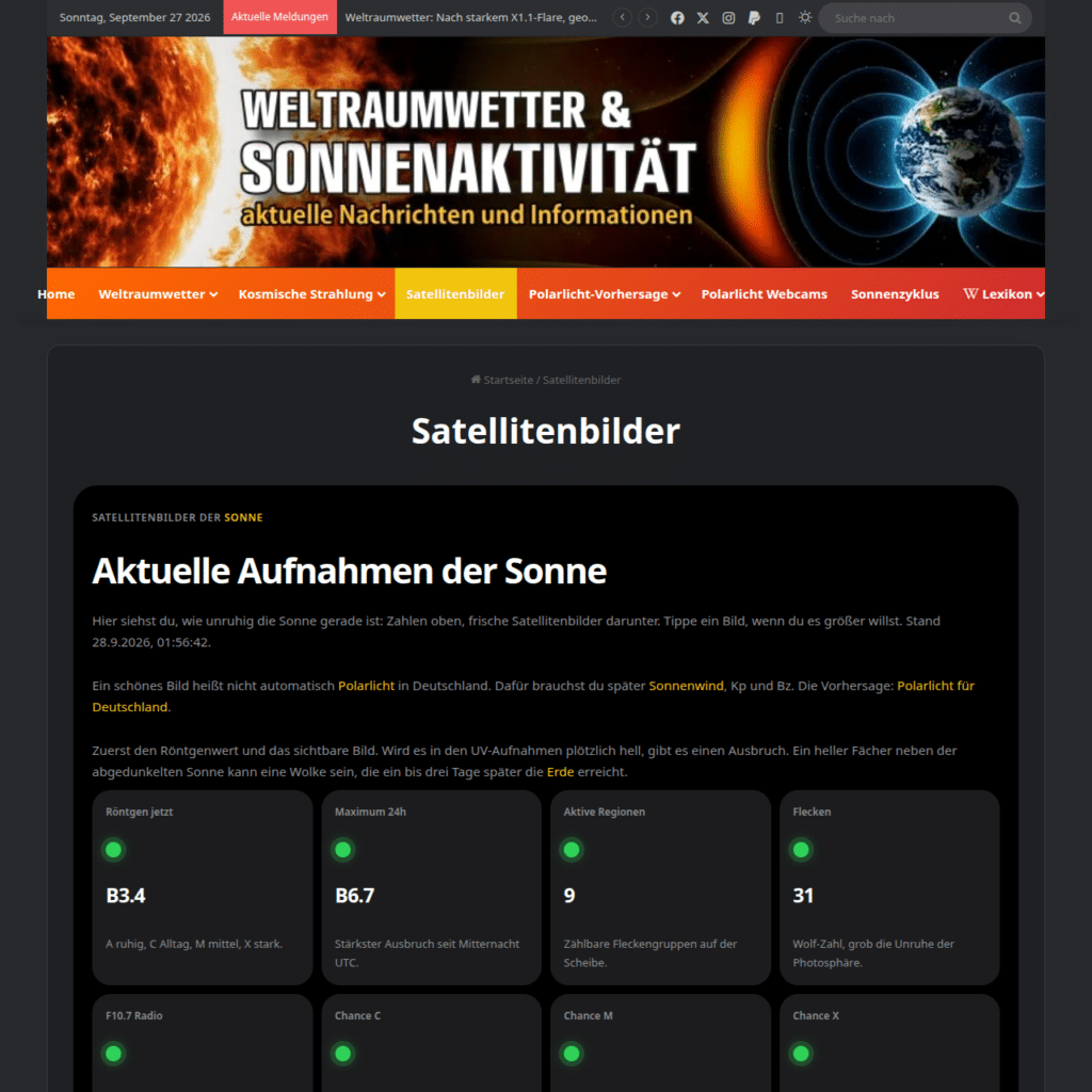 Neues Design und Funktionen - Sonnenaufnahmen live - Desktop